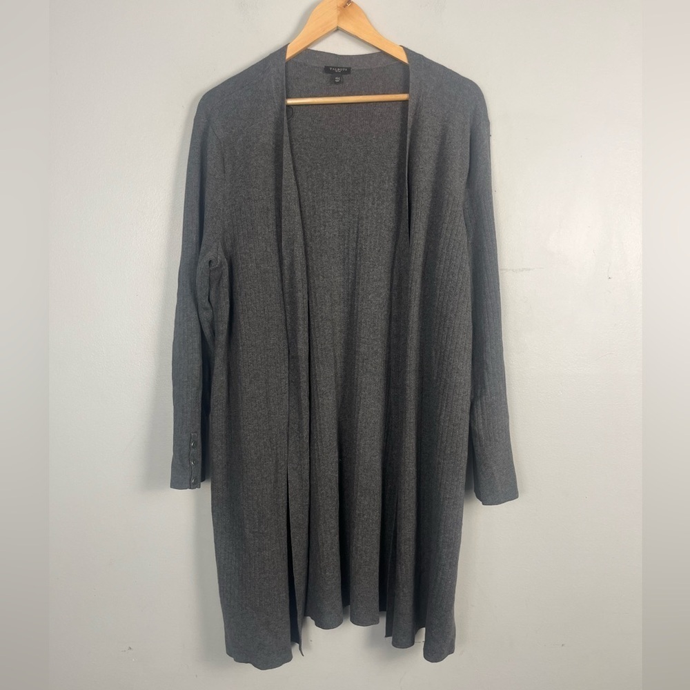 Talbots Woman Cardigan Sweater size XL Petite Gray Long Sleeve Cotton Blend